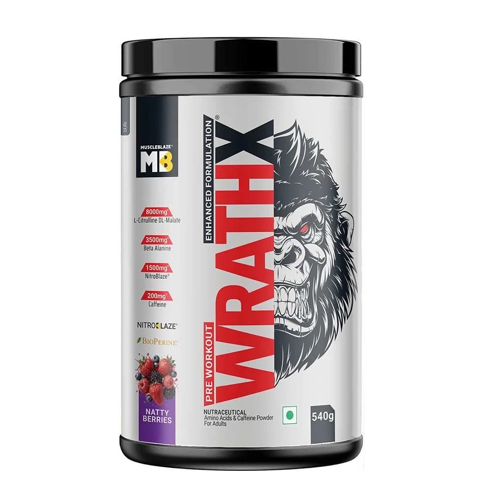 MuscleBlaze Pre Workout WrathX, 1.19 lb Natty Berries