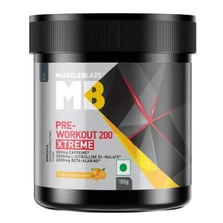 MuscleBlaze PRE Workout 200 Xtreme, 0.22 lb Tangy Orange