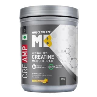 MuscleBlaze Creatine Monohydrate CreAMP, 320 g Sunset Mango