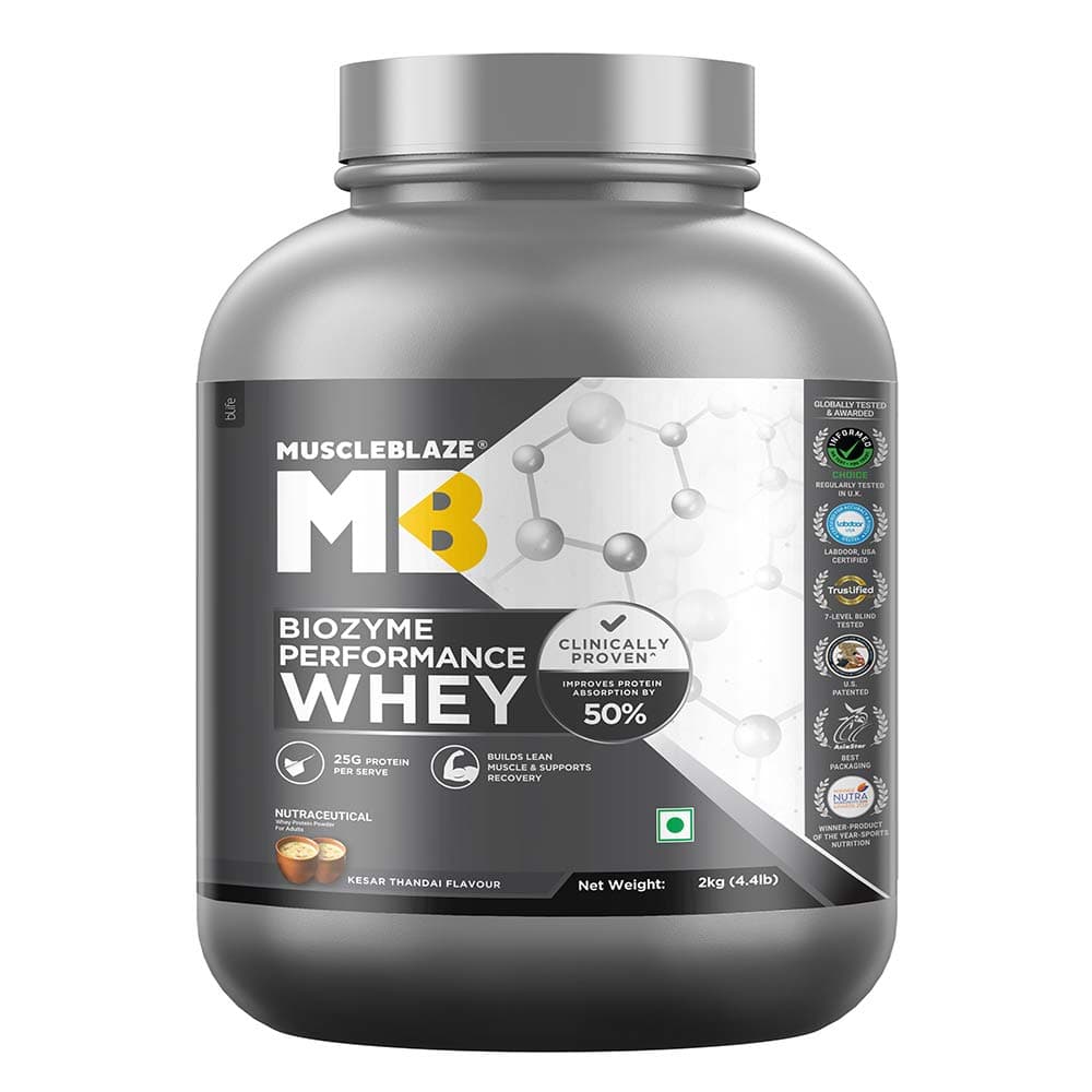 MuscleBlaze Biozyme Performance Whey, 4.4 lb Kesar Thandai